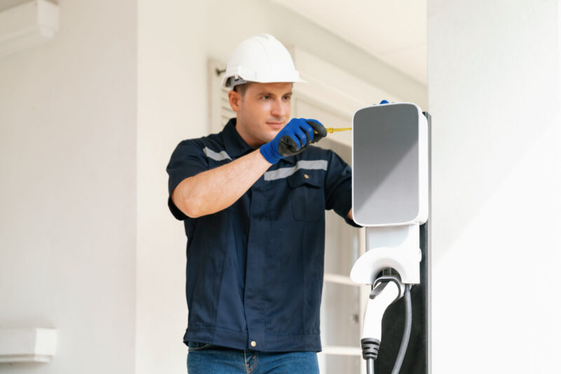 Qualified technician install home EV charging station